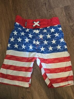 Kids' Red, White & Blue Star Stripe Swim Shorts